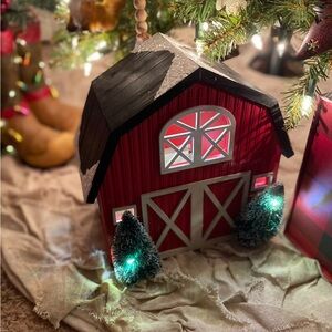 Festive Red Barn Light Up Holiday Decor